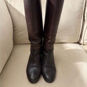 CHANEL HIGH KNEE QUILTED RIDING BOOTS DARK BROWN